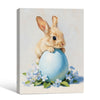 Bunny Leaning on Blue Easter Egg Forget-Me-Not Flowers Canvas Wall Art