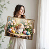 Easter Bunny Canvas Wall Art, Cute Rabbit and Easter Eggs Painting Prints, Vintage Farmhouse Spring Animal Picture, Modern Framed Easter Wall Decor for Bedroom, Living Room, Bathroom, Office