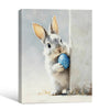 Peeking Grey Bunny Holding Blue Floral Easter Egg Canvas Wall Art