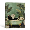 Black Cat Reading Newspaper Bathtub Canvas Wall Art