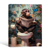 Funny Monkey Reading Newspaper On Toilet Tropical Botanical Bathroom Canvas Wall Art