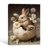 Baby Rabbit Easter Egg Shell Daisies Dandelions Canvas Wall Art