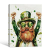 Framed St. Patrick’s Day Leprechaun Wall Art, Green Lucky Clover Canvas Print, Irish Holiday Home Decoration