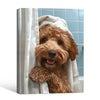 Cute Golden Doodle Bath Time Canvas Wall Art Funny Bathroom Decor