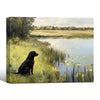 Vintage Black Labrador Lake Landscape Framed Wall Art Print