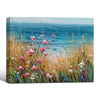 Cliff Wildflower Ocean Landscape Wall Print, Thick Texture Coastal Seascape Canvas for Living Room Bedroom Decor