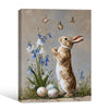 Vintage Standing Bunny Bluebell Butterflies Easter Eggs Canvas Wall Art
