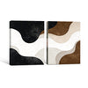 Set of 2 Neutral Brown Black Beige Wavy Abstract Canvas Wall Art Textured Curved Shape Boho Minimalist Framed Wall Decor Living Room Bedroom