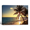 Tropical Palm Tree Beach Sunset Canvas Print, Golden Ocean Coastal Horizontal Wall Art