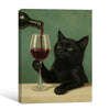 Black Cat Red Wine Glass Canvas Wall Art
