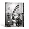 Funny Giraffe On Toilet Reading Newspaper Canvas Wall Art Cute Bathroom Decor