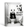 Two Pandas Are You Pooping Funny Quote Canvas Wall Art Black White Panda Bathroom Restroom Wall Decor