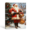 Vintage Santa Claus Holding Gift Bags Snowy Christmas Tree Framed Wall Art
