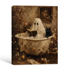 Vintage Ghost Reading Bathtub Black Cat Halloween Framed Wall Art Print