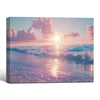 Dreamy Glitter Pink Beach Canvas, Magical Pastel Coastal Seascape Wall Decor