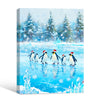 Ice‑Skating Penguins Santa Hat Framed Wall Art Christmas Decoration
