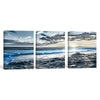 Set of 3 Rocky Beach Ocean Wave Sunset Seascape Framed Wall Art Prints