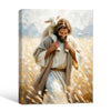 Inspirational Jesus The Good Shepherd Wall Print, Jesus Holding Lamb On Shoulders Farm Field Christian Canvas Decor