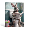 Funny Easter Bunny Toilet Newspaper Canvas Wall Art Easter Holiday Bathroom Decor