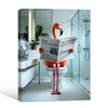 Funny Flamingo Toilet Reading Newspaper Canvas Wall Art, Humorous Bathroom Decor