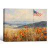 Country Landscape American Flag & Golden Wildflower Field Framed Canvas Print, Farmhouse Independence Day Wall Art