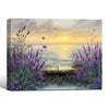 Lavender Seaside Sunset Canvas Wall Art, Coastal Ocean View Purple Lavender Butterfly Impasto Oil Painting Print, Horizontal Farmhouse Landscape Living Room Decor