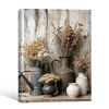 Antique Dried Flower Vase Wall Art, Rustic Pottery Still Life Canvas Print, Framed Wall Decor for Living Room Bedroom