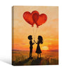 Valentine Couple Silhouette Sunset Canvas Wall Art, Boy Girl With Red Heart Balloons Framed Canvas Print, Romantic Couple Bedroom Wall Decor