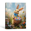 Easter Bunny Blue Bow Holding Egg Basket Wildflower Canvas Wall Art