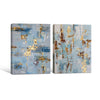 2 Piece Modern Soft Blue Gold Leaf Abstract Canvas Prints Thick Texture Coastal Contemporary Luxury Wall Art