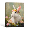 White Rabbit with Flower Crown Wildflower Field Canvas Wall Art