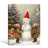 Kids & Snowman Framed Wall Art Vintage Oil Painting Christmas Print