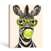 Funny Animal Canvas Wall Art, Hipster Zebra Blowing Bubblegum Wearing Sunglasses Trendy Poster