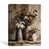 Antique Dried Wildflower Vase Wall Art, Moody Rustic Pottery Still Life Canvas Print, Framed Wall Decor for Kitchen Bedroom