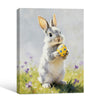 Grey Bunny Holding Yellow Polka Dot Easter Egg Meadow Canvas Wall Art