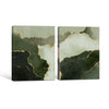 2 Piece Muted Dark Emerald Green Gold Line Abstract Canvas Prints Modern Organic Fluid Ink Neutral Wall Art