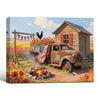 Farmhouse Country Rustic Truck Rooster Canvas Wall Art, Retro Rural Farm American Flag Poppy Flower Patriotic Canvas Print