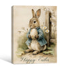 Happy Easter Bunny Blue Jacket Holding Egg Vintage Canvas Wall Art
