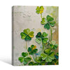 Textured Four Leaf Clover Canvas Wall Art, Impasto Oil Painting Style Lucky Shamrock Print, Neutral Green Vertical Wall Decor for St. Patrick's Day Home Decor
