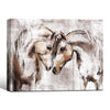 Farmhouse Western Wall Decor, Loving Pair of White Horses Abstract Impasto Painting, Distressed Neutral Grey Brown Background Horizontal Canvas Art, Equine Animal Artwork for Living Room