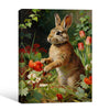 Vintage Brown Bunny Red Tulip Wildflower Garden Canvas Wall Art