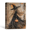Gothic Blonde Witch Pumpkin Canvas Print, Vintage Autumn Witch Halloween Forest Wall Art