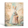 Pastel Dress Easter Bunny Holding Egg Basket Garden Canvas Wall Art