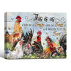 Rooster Chicken Farm Canvas Wall Art, This Is Us A Little Bit Crazy Loud Whole Lot Of Love Horizontal Print, Rustic Farmhouse Country Kitchen Family Wall Decor
