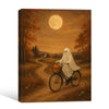 Vintage Ghost Riding Bike Pumpkin Full Moon Halloween Framed Wall Art Print