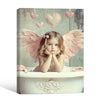 Pastel Little Angel Girl Canvas Print, Pink Wings Hearts Shabby Chic Nursery Wall Art