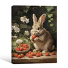 Brown Rabbit Strawberry Basket White Floral Vintage Canvas Wall Art