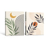 Set of 2 Boho Sun Moon Arch Palm Leaf Neutral Canvas Wall Art