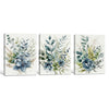 Set of 3 Teal Blue Floral Botanical Watercolor Canvas Wall Art