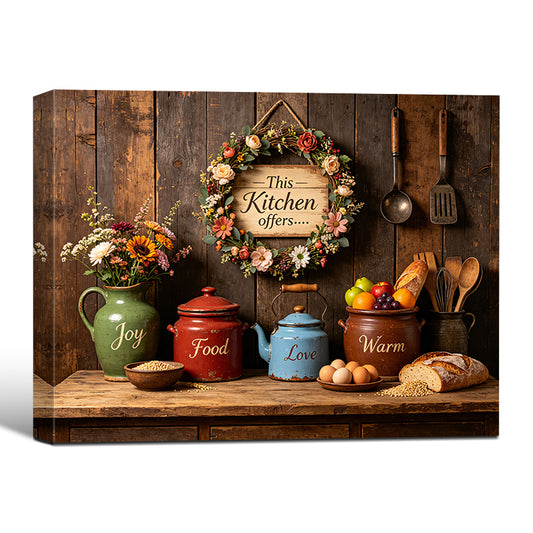 This Kitchen Offers Joy Food Love Warm Canvas, Vintage Country Kitchen Wall Decor